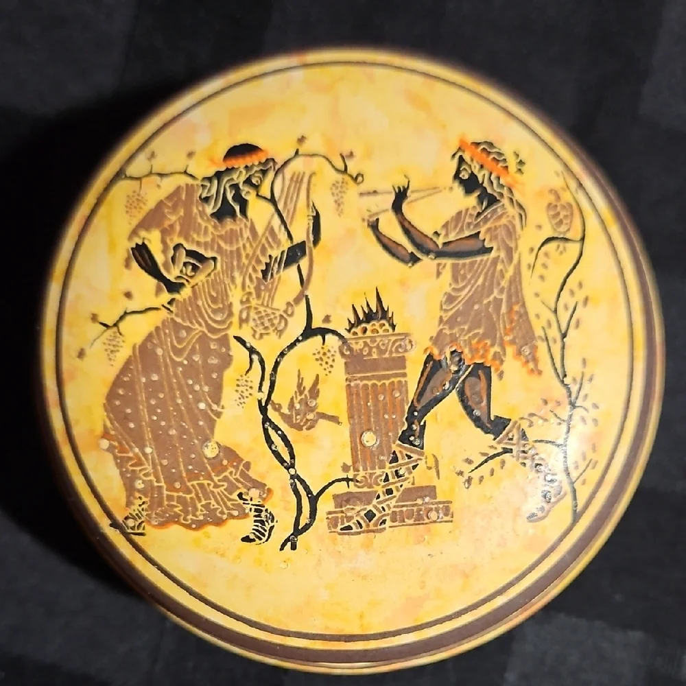 Handcrafted and Painted Greek Jewelry/Trinket Box Depicting Mythological Figures